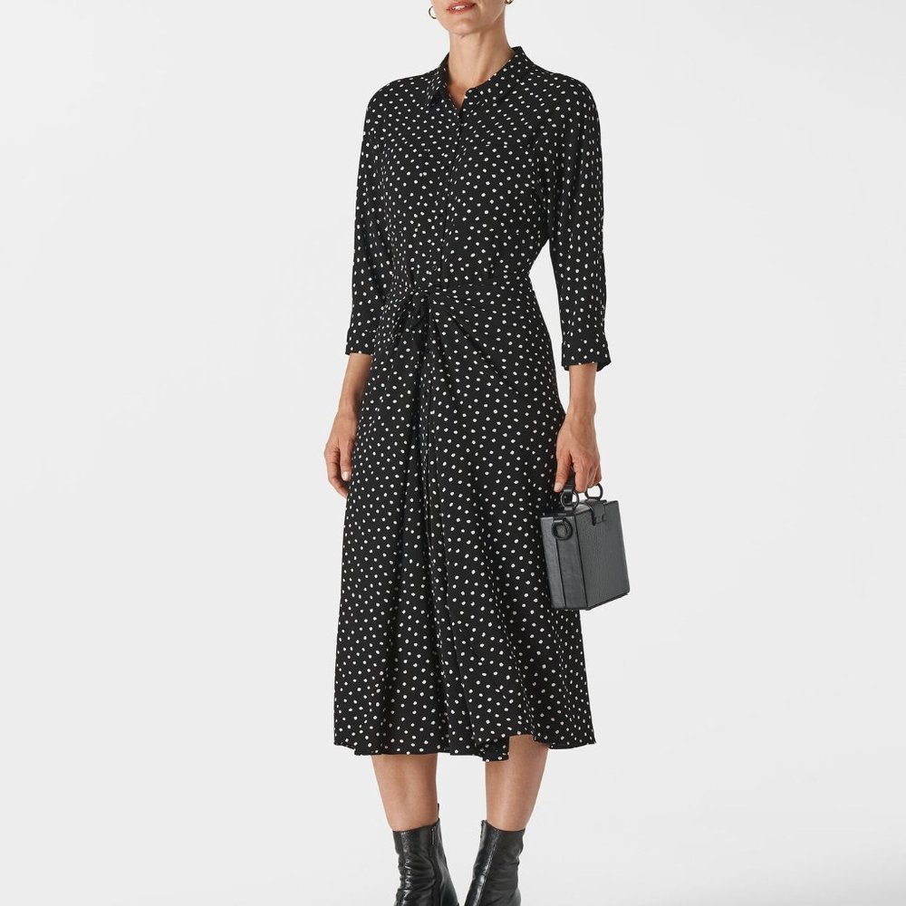 WHISTLES ABSTRACT SPOT SELMA TIE DRESS UK16/ US 12